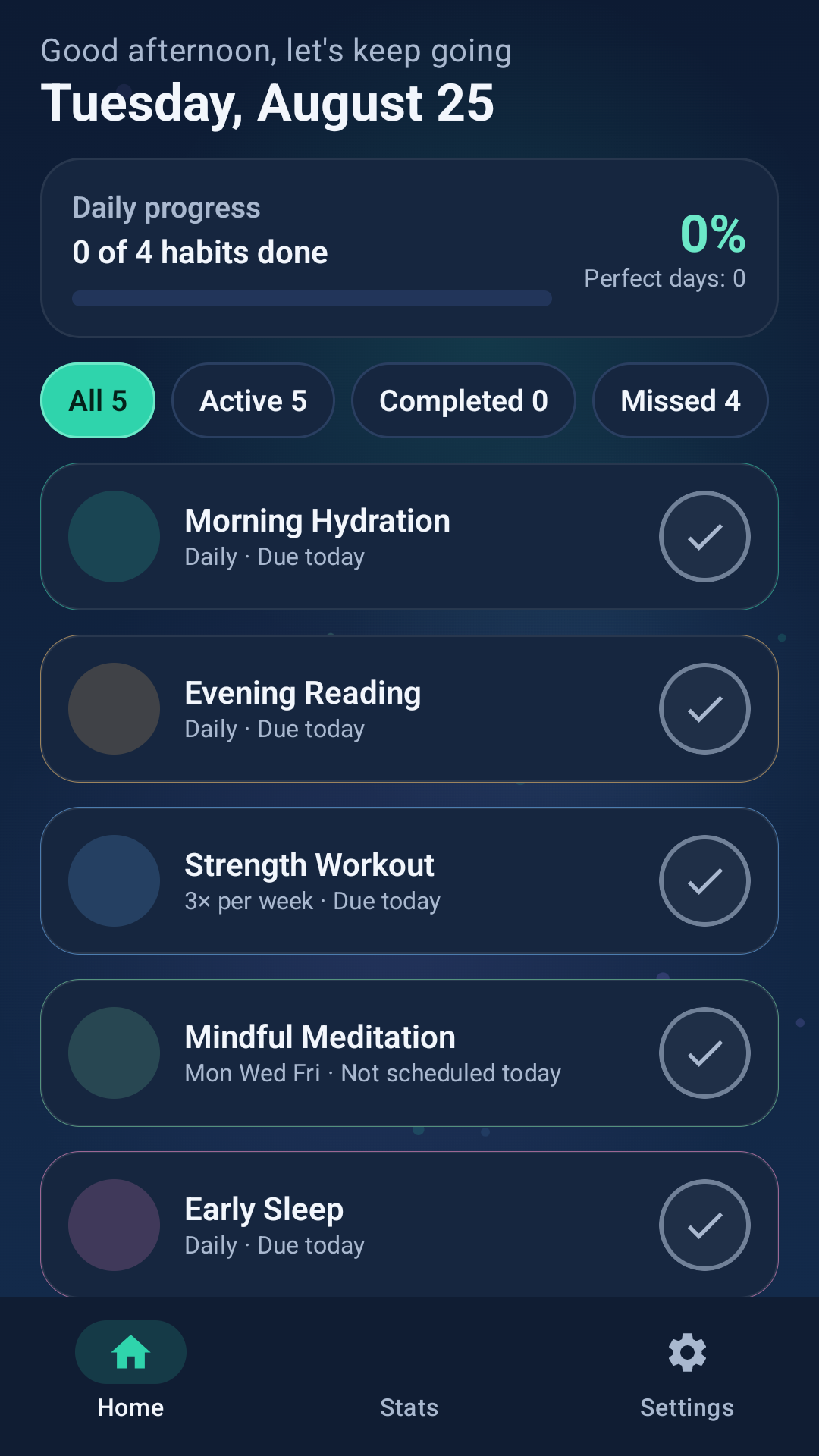 PureLife Dashboard daily tracking screen